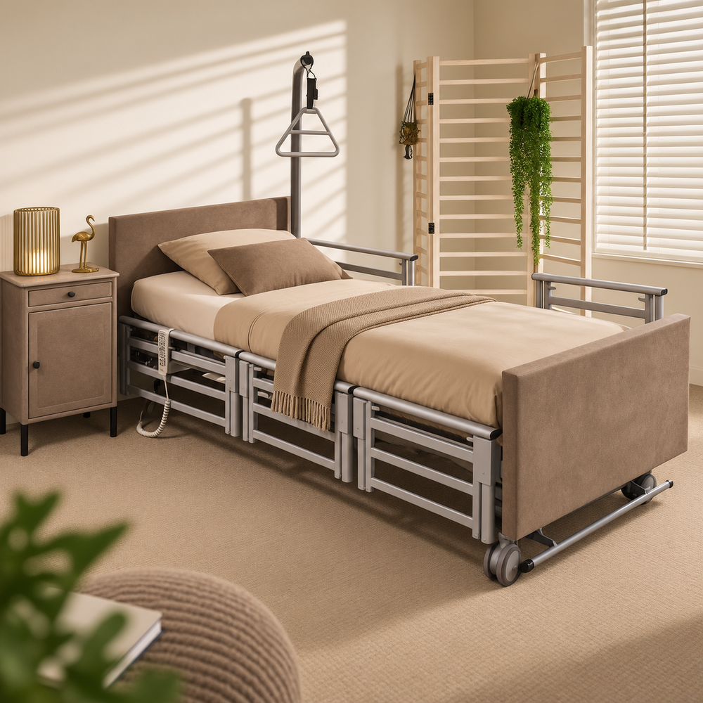 hoog laag bed beige bruin grijs